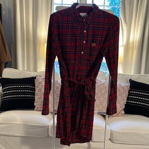 Simply Southern Tartan Plaid Long Sleeve Tie Front Shirt Dress